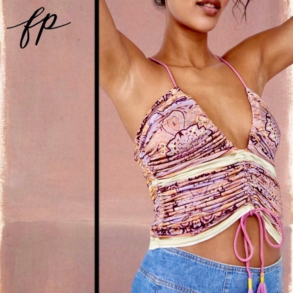 FREE PEOPLE Cocktail Queen Ruched-Front-Drawstring Tank Top NWT/LG - Picture 4 of 13